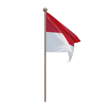 Monaco 3d illustration flag on pole. Wood flagpole png