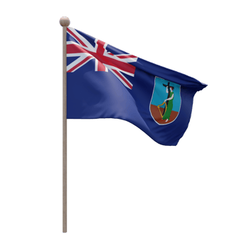 Montserrat 3d illustration flag on pole. Wood flagpole png
