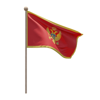 Montenegro 3d illustration flag on pole. Wood flagpole png