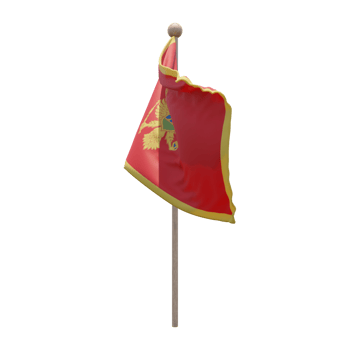 Montenegro 3d illustration flag on pole. Wood flagpole png