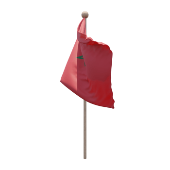 Morocco 3d illustration flag on pole. Wood flagpole png