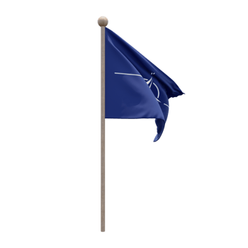 NATO 3d illustration flag on pole. Wood flagpole png