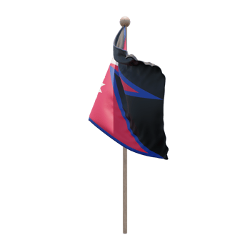 Nepal 3d illustration flag on pole. Wood flagpole png