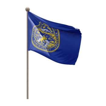 Nebraska 3d illustration flag on pole. Wood flagpole png