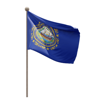 New Hampshire 3d illustration flag on pole. Wood flagpole png