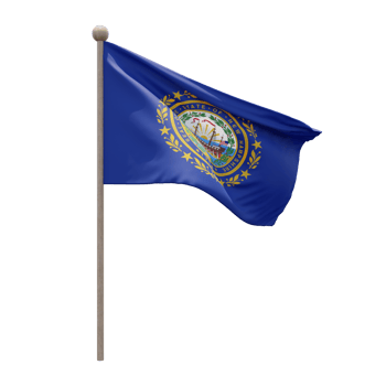 New Hampshire 3d illustration flag on pole. Wood flagpole png