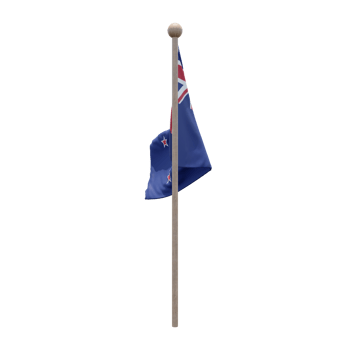 New Zealand 3d illustration flag on pole. Wood flagpole png