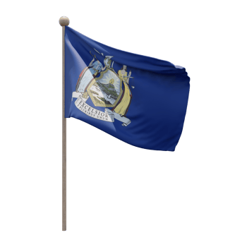 New York 3d illustration flag on pole. Wood flagpole png