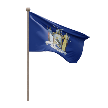 New York 3d illustration flag on pole. Wood flagpole png