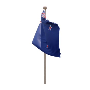 New Zealand 3d illustration flag on pole. Wood flagpole png