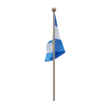 Nicaragua 3d illustration flag on pole. Wood flagpole png