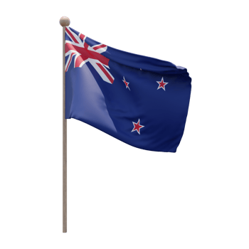 New Zealand 3d illustration flag on pole. Wood flagpole png