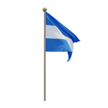 Nicaragua 3d illustration flag on pole. Wood flagpole png