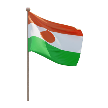 Niger 3d illustration flag on pole. Wood flagpole png