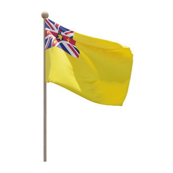 Niue 3d illustration flag on pole. Wood flagpole png