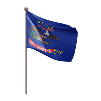 North Dakota 3d illustration flag on pole. Wood flagpole png