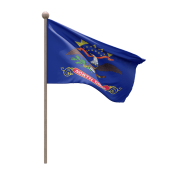 North Dakota 3d illustration flag on pole. Wood flagpole png