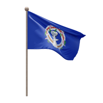 Northern Mariana Islands 3d illustration flag on pole. Wood flagpole png