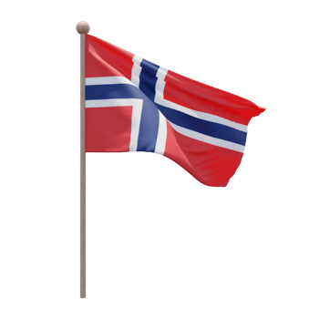 Norway 3d illustration flag on pole. Wood flagpole png