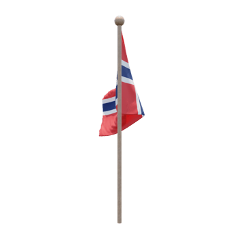 Norway 3d illustration flag on pole. Wood flagpole png