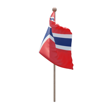 Norway 3d illustration flag on pole. Wood flagpole png