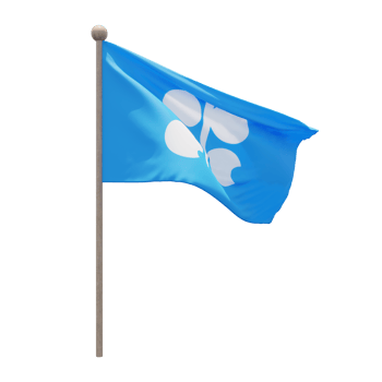 OPEC 3d illustration flag on pole. Wood flagpole png