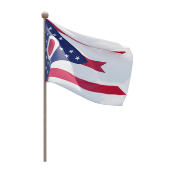 Ohio 3d illustration flag on pole. Wood flagpole png