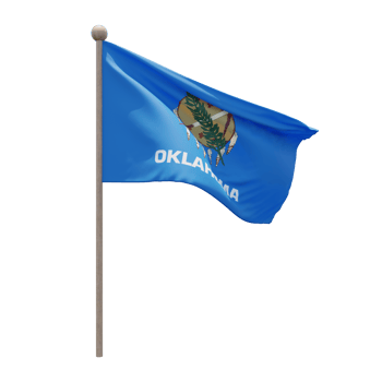 Oklahoma 3d illustration flag on pole. Wood flagpole png