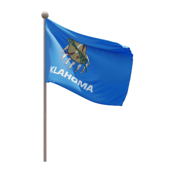Oklahoma 3d illustration flag on pole. Wood flagpole png