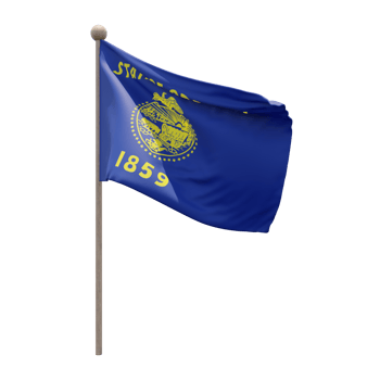Oregon 3d illustration flag on pole. Wood flagpole png