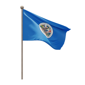 Organization of American States 3d illustration flag on pole. Wood flagpole png