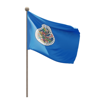 Organization of American States 3d illustration flag on pole. Wood flagpole png