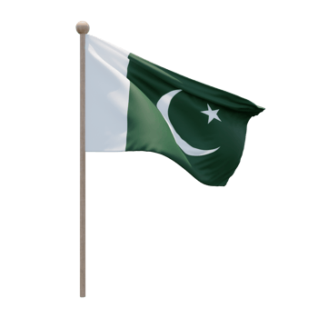 Pakistan 3d illustration flag on pole. Wood flagpole png