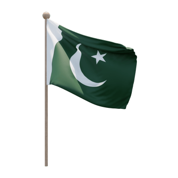 Pakistan 3d illustration flag on pole. Wood flagpole png