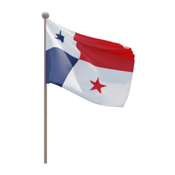 Panama 3d illustration flag on pole. Wood flagpole png
