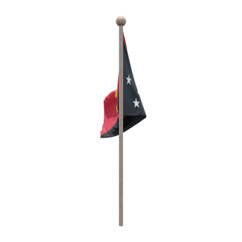 Papua New Guinea 3d illustration flag on pole. Wood flagpole png