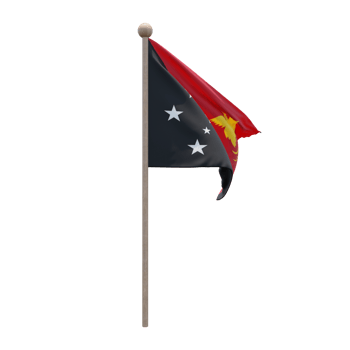 Papua New Guinea 3d illustration flag on pole. Wood flagpole png