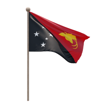 Papua New Guinea 3d illustration flag on pole. Wood flagpole png