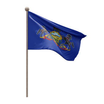 Pennsylvania 3d illustration flag on pole. Wood flagpole png