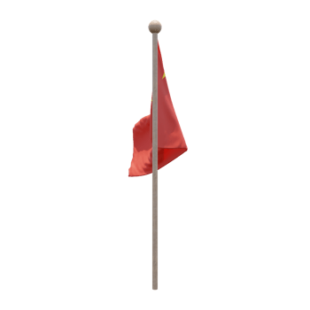 Peoples Republic of China 3d illustration flag on pole. Wood flagpole png