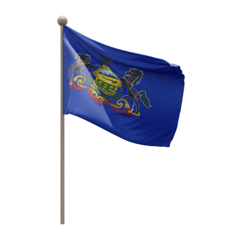 Pennsylvania 3d illustration flag on pole. Wood flagpole png