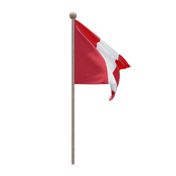 Peru 3d illustration flag on pole. Wood flagpole png
