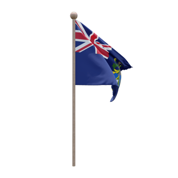 Pitcairn Islands 3d illustration flag on pole. Wood flagpole png