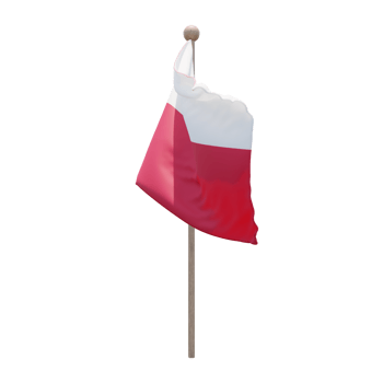 Poland 3d illustration flag on pole. Wood flagpole png