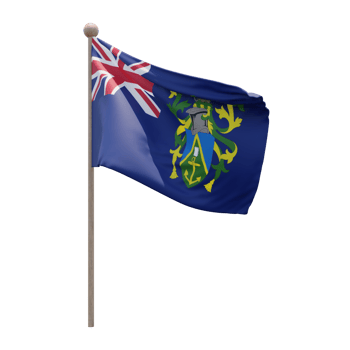 Pitcairn Islands 3d illustration flag on pole. Wood flagpole png
