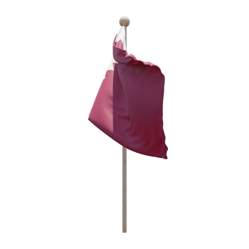 Qatar 3d illustration flag on pole. Wood flagpole png