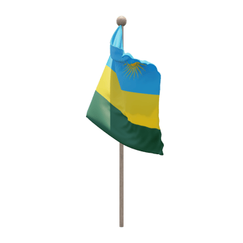 Rwanda 3d illustration flag on pole. Wood flagpole png