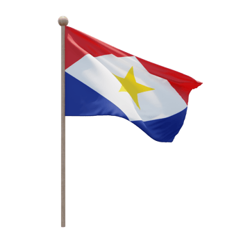 Saba 3d illustration flag on pole. Wood flagpole png