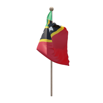 Saint Kitts and Nevis 3d illustration flag on pole. Wood flagpole png