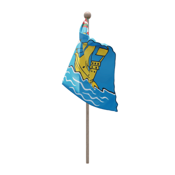 Saint Pierre and Miquelon 3d illustration flag on pole. Wood flagpole png